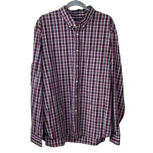 Dockers Men's Button Down Shirt Red White Plaid Casual Cotton Blend Size XXL